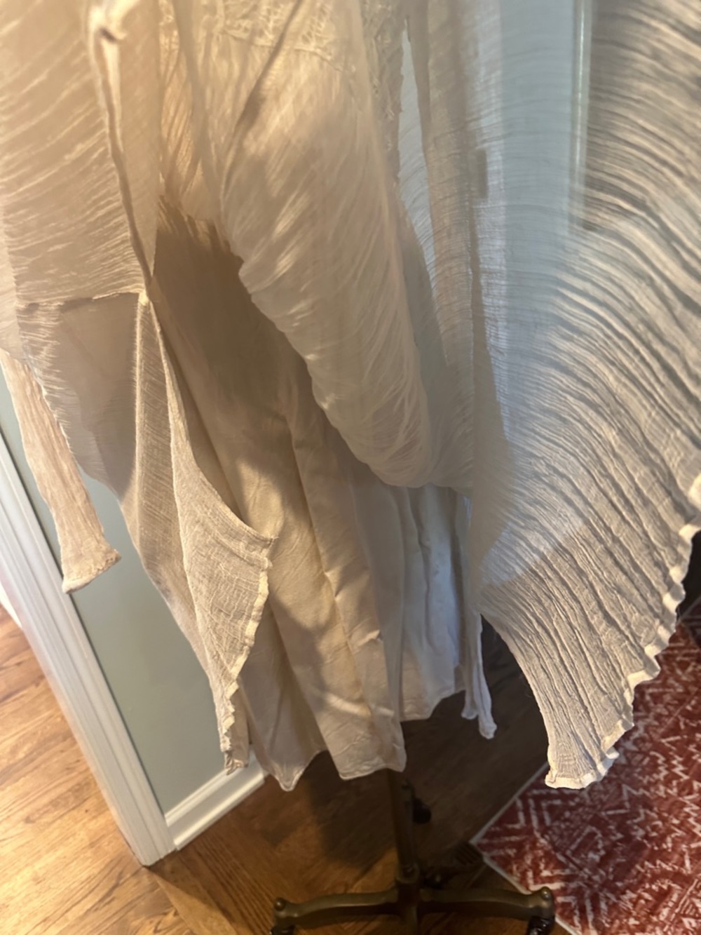 EUC Sundance Sz 12 Gauzy 2-piece Boho Lace-Trim Long Sleeve Midi Dress in Beige - Picture 5 of 11